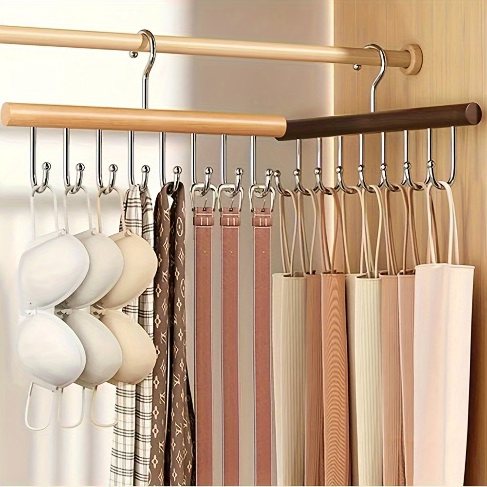 Organizador de armario colgante de madera con 8 ganchos para almacenamiento en armario y ahorro de espacio