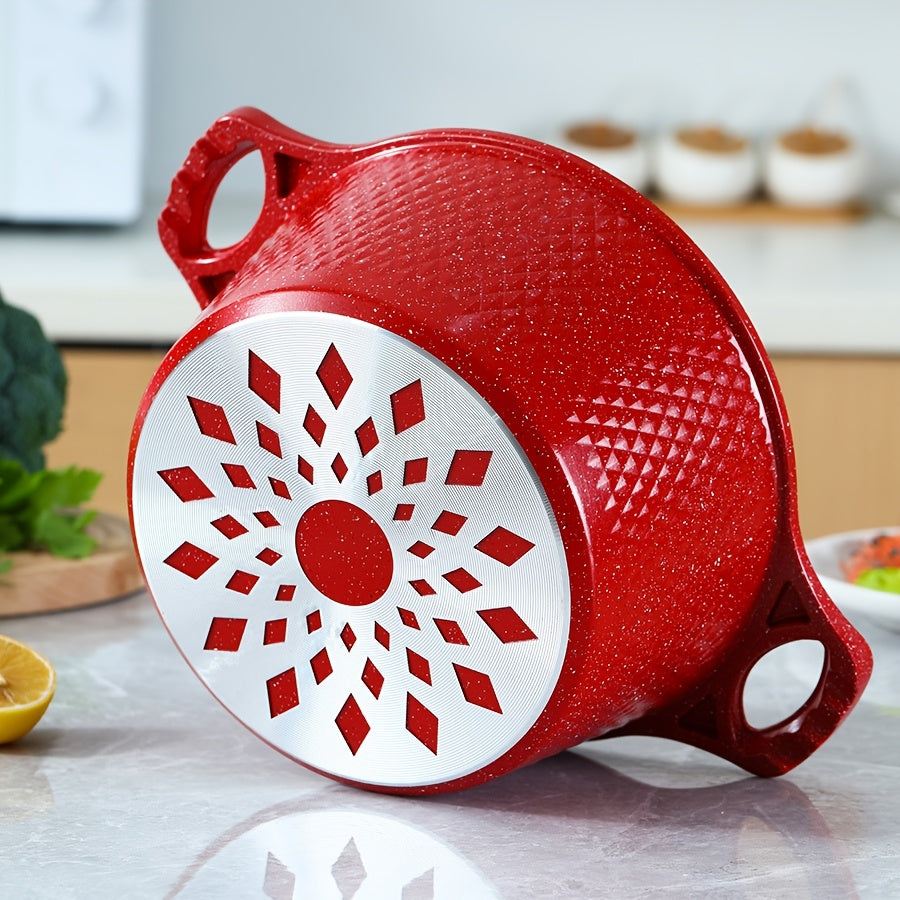 Qopqoq bilan qizil rangli mustahkam oshxona qozonlari va skovorodkalari to'plami, alyuminiy yopishqoq idishlar, gaz pechida pishirish uchun ideal - Ko'p maqsadli pishirish qozoni, qozon va qovurish skovorodkasi kiradi.