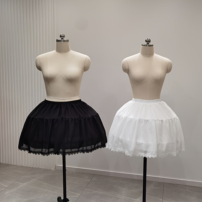 Petticoat Tutus for Women with Short Puffy Skirts Lace Trim Double Layered Steel Hoops Elastic Waist 88.9-127 cm