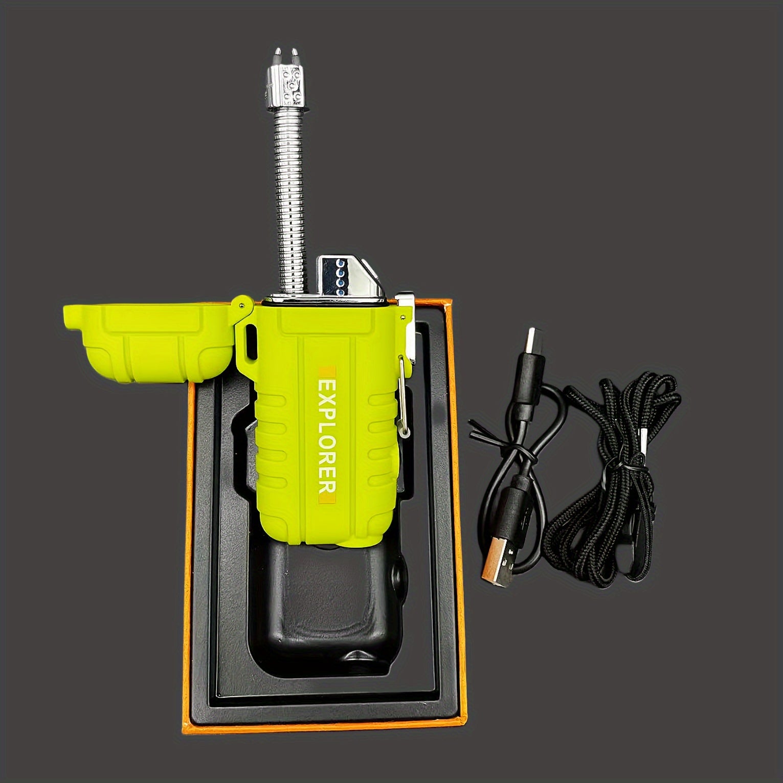 Outdoor Electric Lighter with Flashlight and Rotatable Hose for Camping Gas Stove