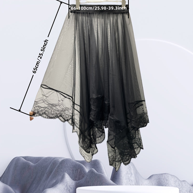 Victorian Gothic Sheer Tulle Skirt with Lace Petticoat for Women