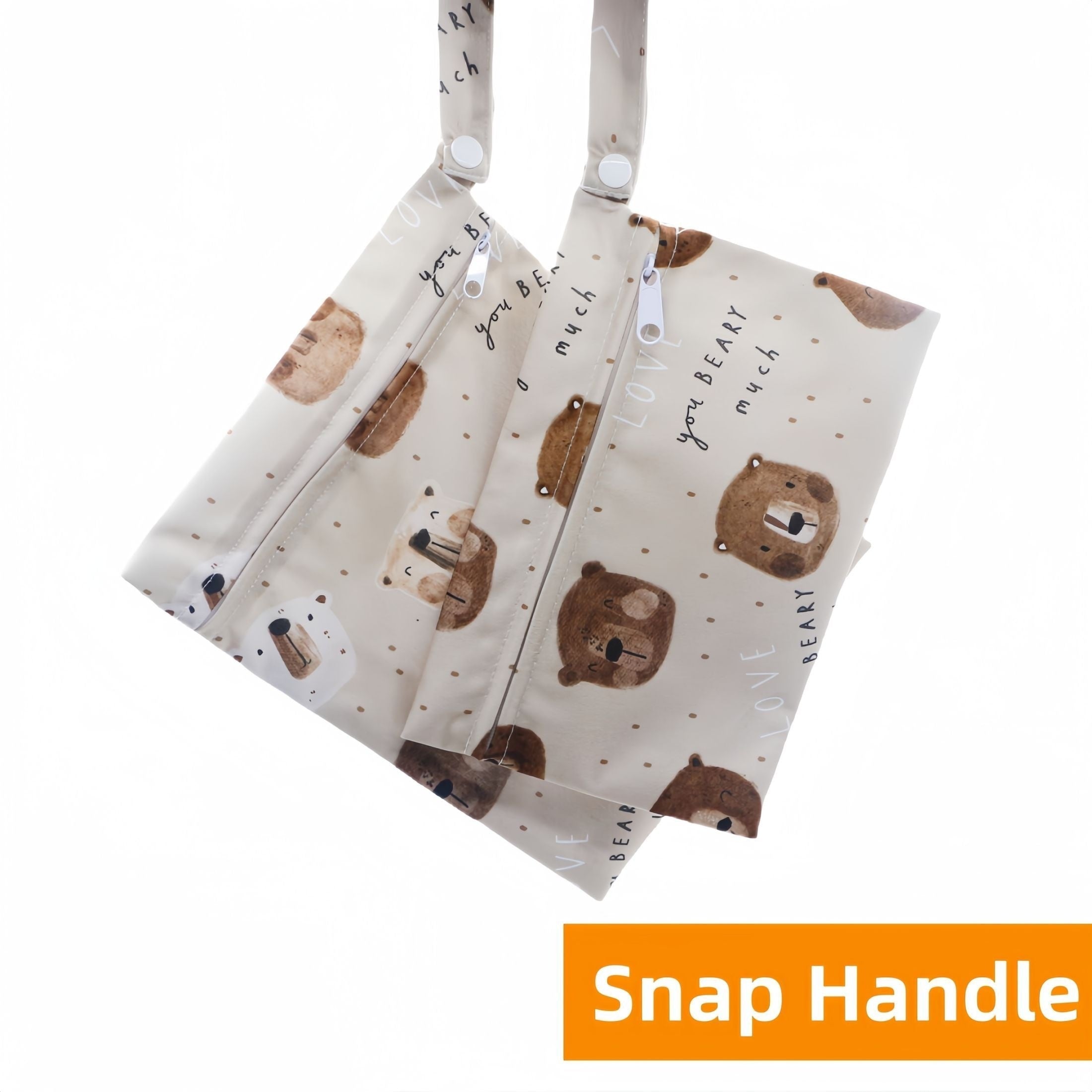 2-Piece Diaper Bag Set with Bear Print and Zipper Pockets for Baby Essentials