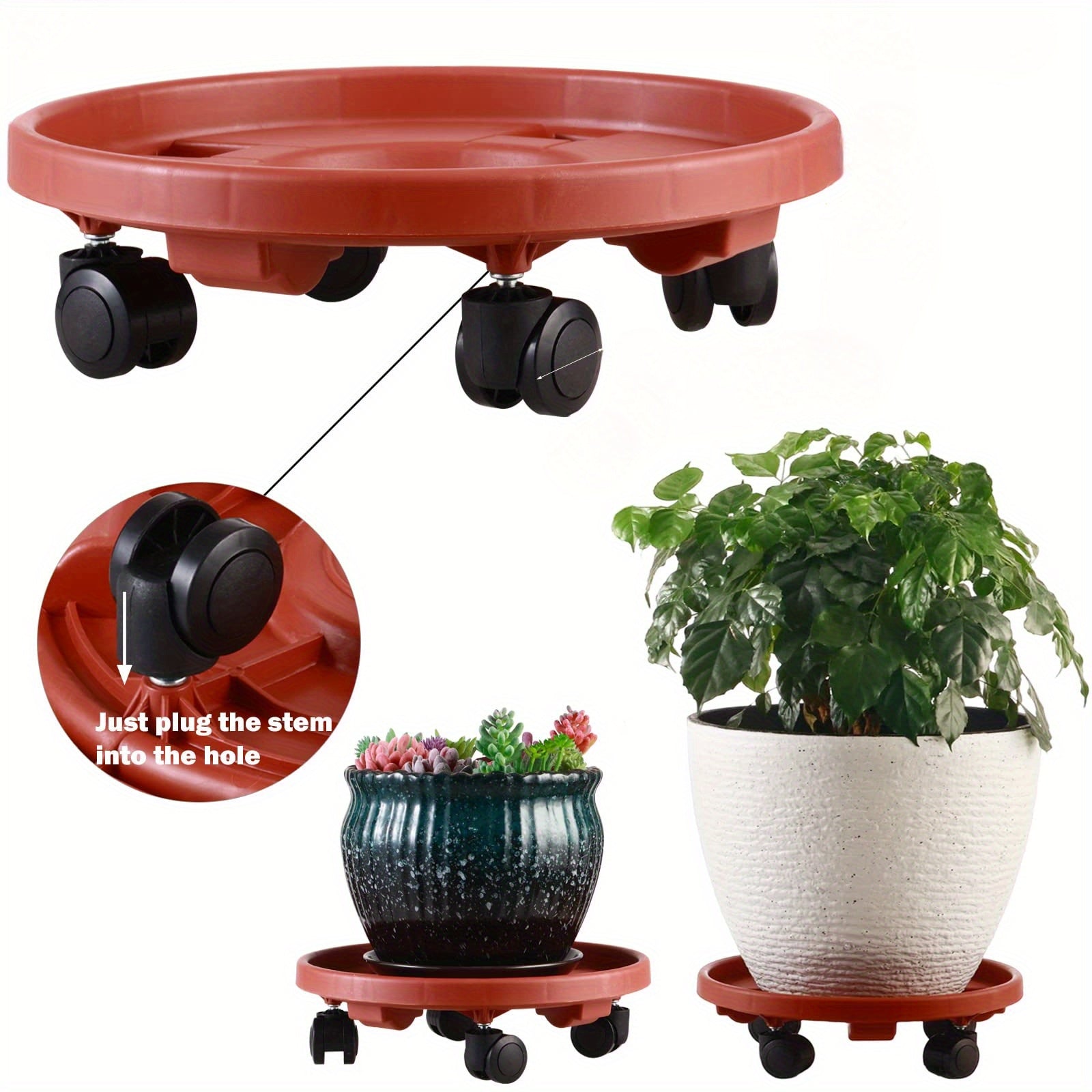 Round Plastic Flower Pot Tray with Wheels Indoor Outdoor Plant Stand Stable Easy to Move