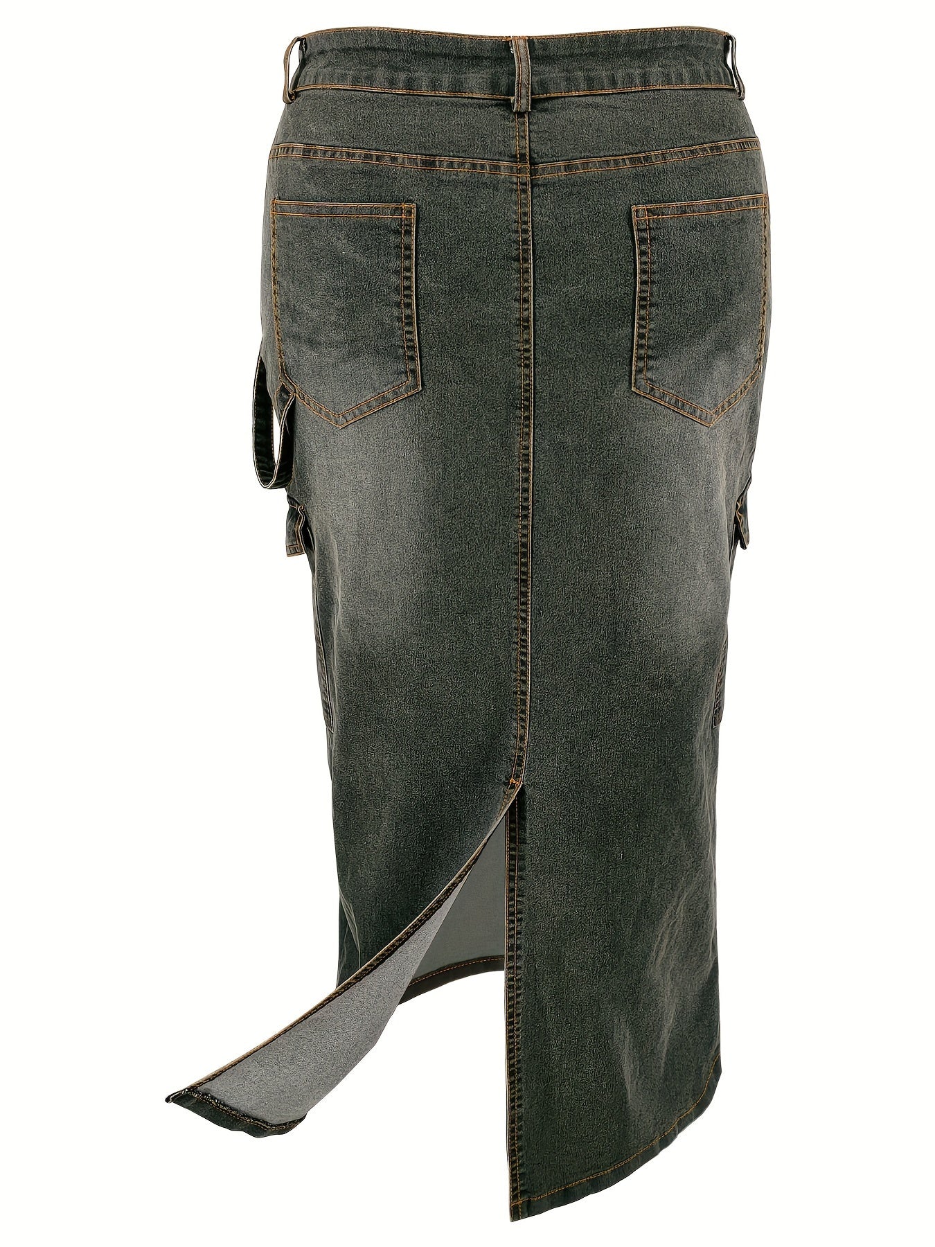 Falda midi de mezclilla lavada de tallas grandes para mujer lavable a máquina