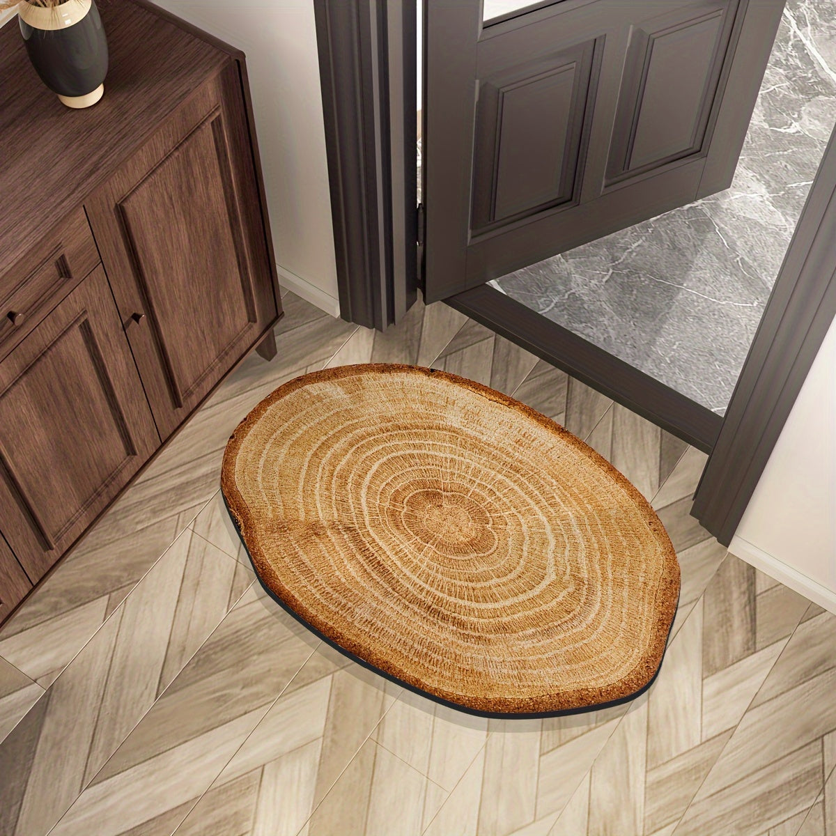 Wood Grain Tree Ring Doormat Non-Slip Rubber Back Flame Resistant Indoor Floor Mat