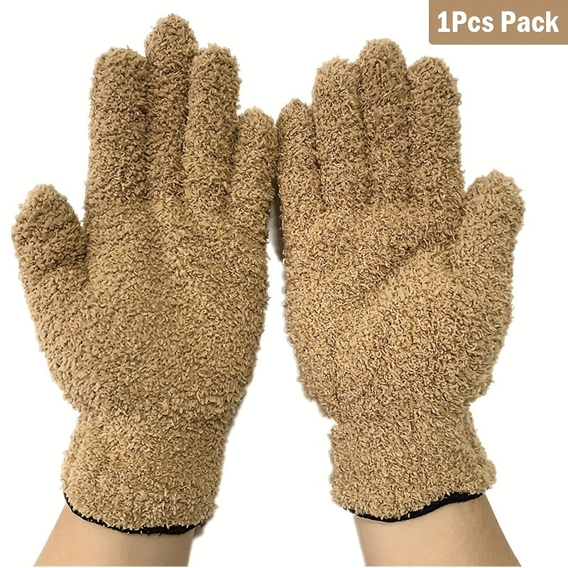 Microfiber Coral Fleece Cleaning Gloves Five-Finger Dust Remover Blue