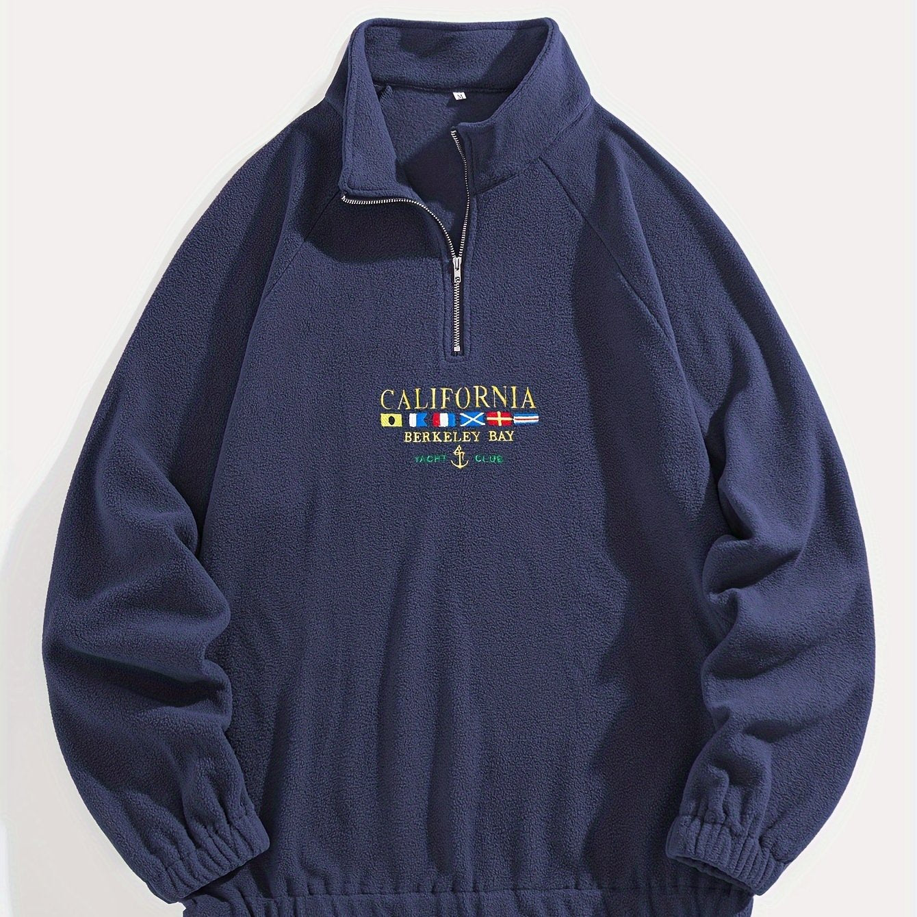 Men's Embroidered Flag Graphic Sweatshirt with Half Zipper Stand Collar for Outdoor Activities