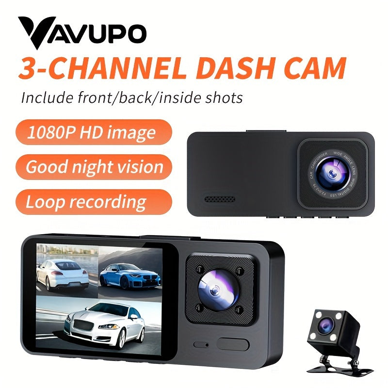 Triple 1080P Dash Cam for Car Front Inside Infrared Night Vision
