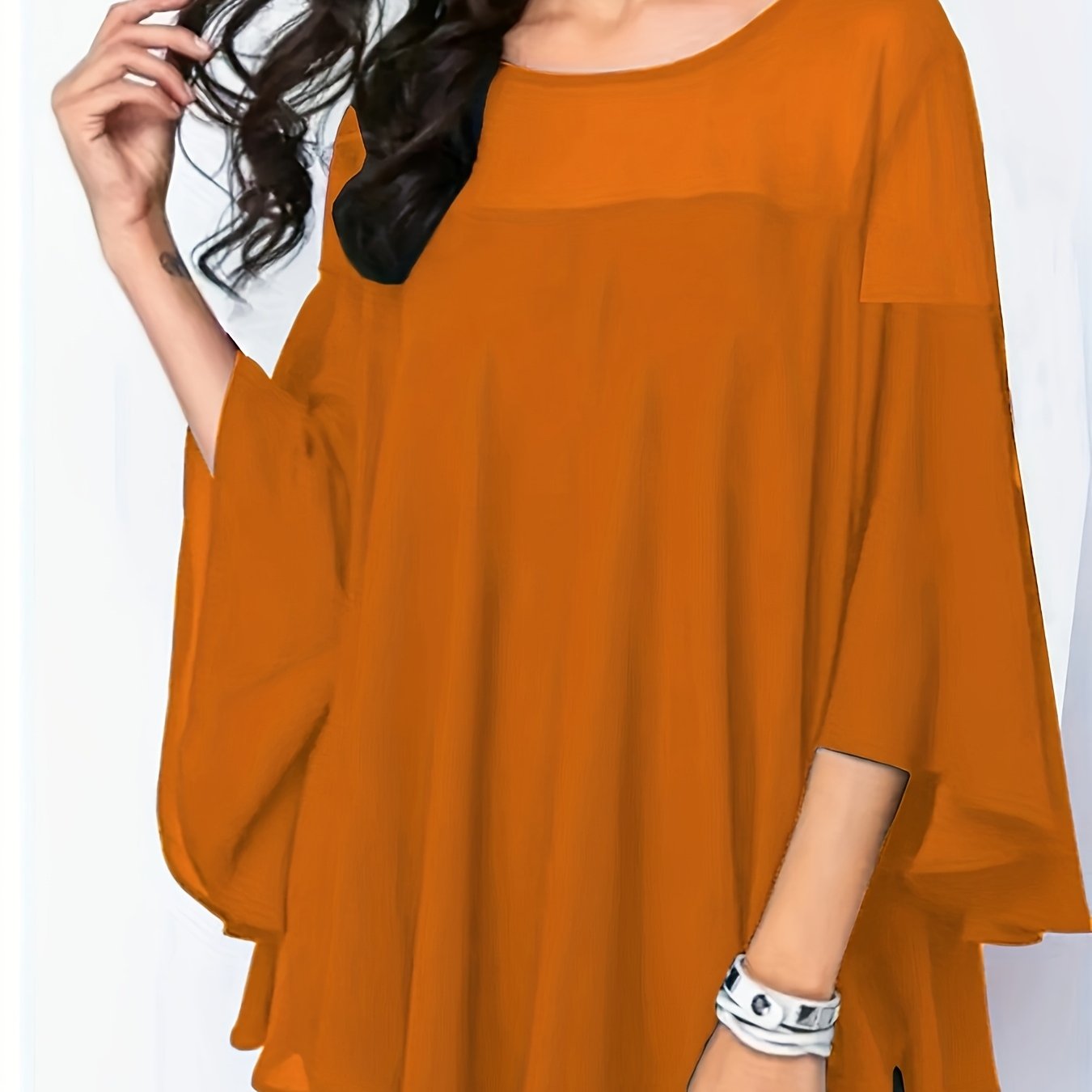 Plus Size Women's Green Blouse with Lace Detail, Half Sleeves, Crew Neck