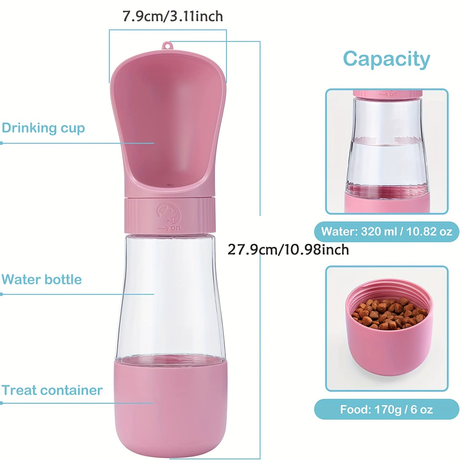 Portable Pet Water Bottle with Food Container for Walking Hiking Travel