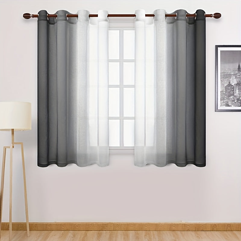 Gradient Sheer Curtains 2-Piece Set Faux Linen Light Filtering for Living Room Bedroom