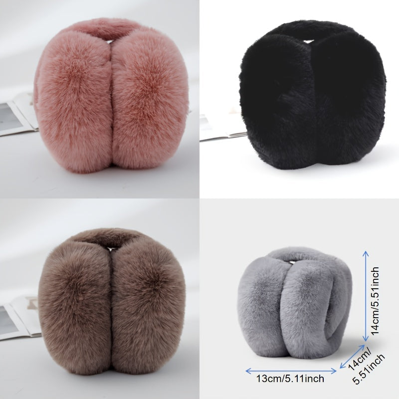 Winter Women's Fleece Ear Warmers with Plush Earmuffs, Windproof, Foldable