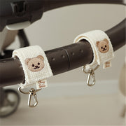 Set of 2 Cartoon Bear Stroller Hooks, Embroidered Baby Stroller Accessories