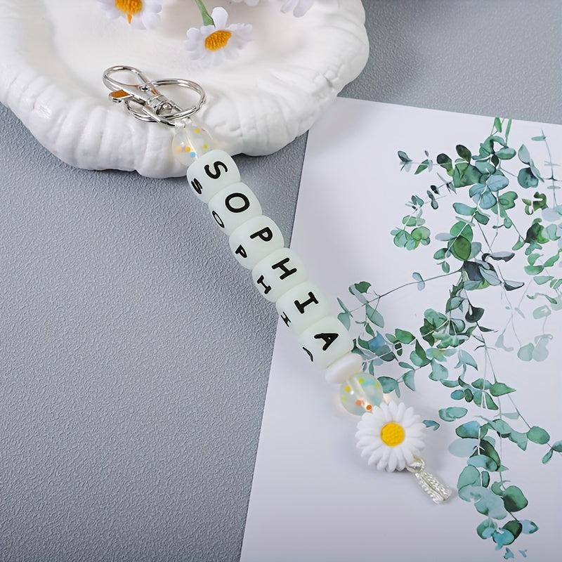 Индивидуальный силиконовый брелок с светящимися в темноте буквами и подвеской в виде цветка для сумок и рюкзаков