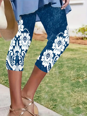 Women's Plus Size Imitation Denim Floral Print Skinny Jeans