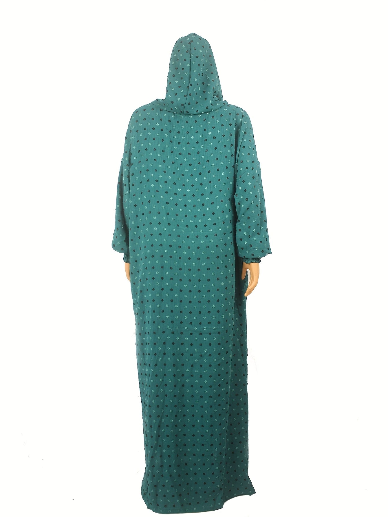Plus Size Teal White Polka Dot Abaya Kaftan Dress Muslim Ramadan Clothing