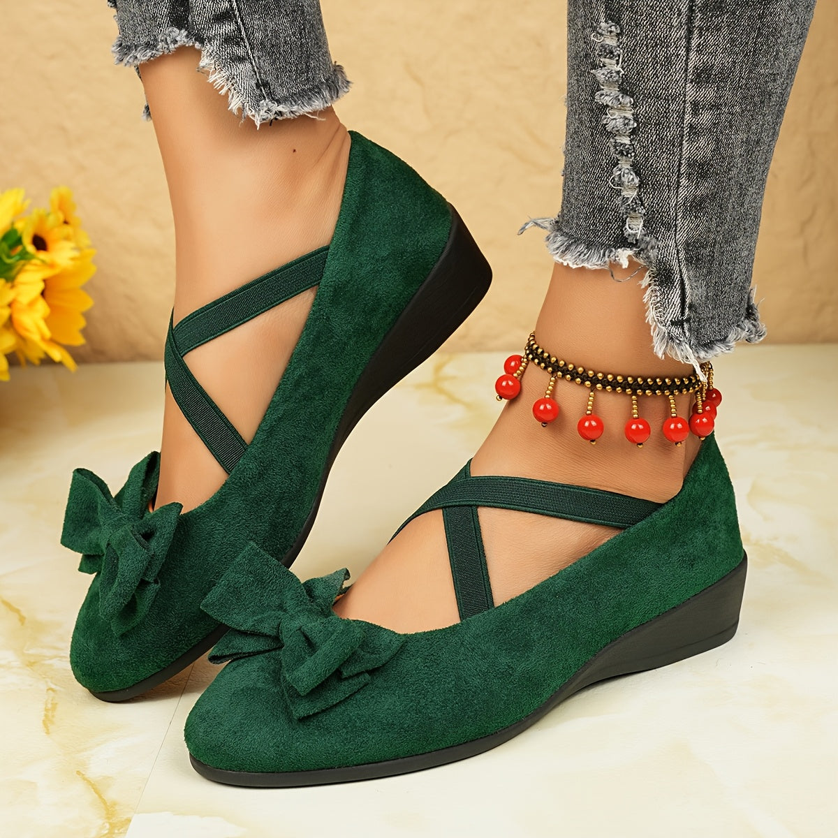 Zapatos planos de ballet negros para mujer con lazo | Zapatos ligeros sin cordones para vestir y casuales