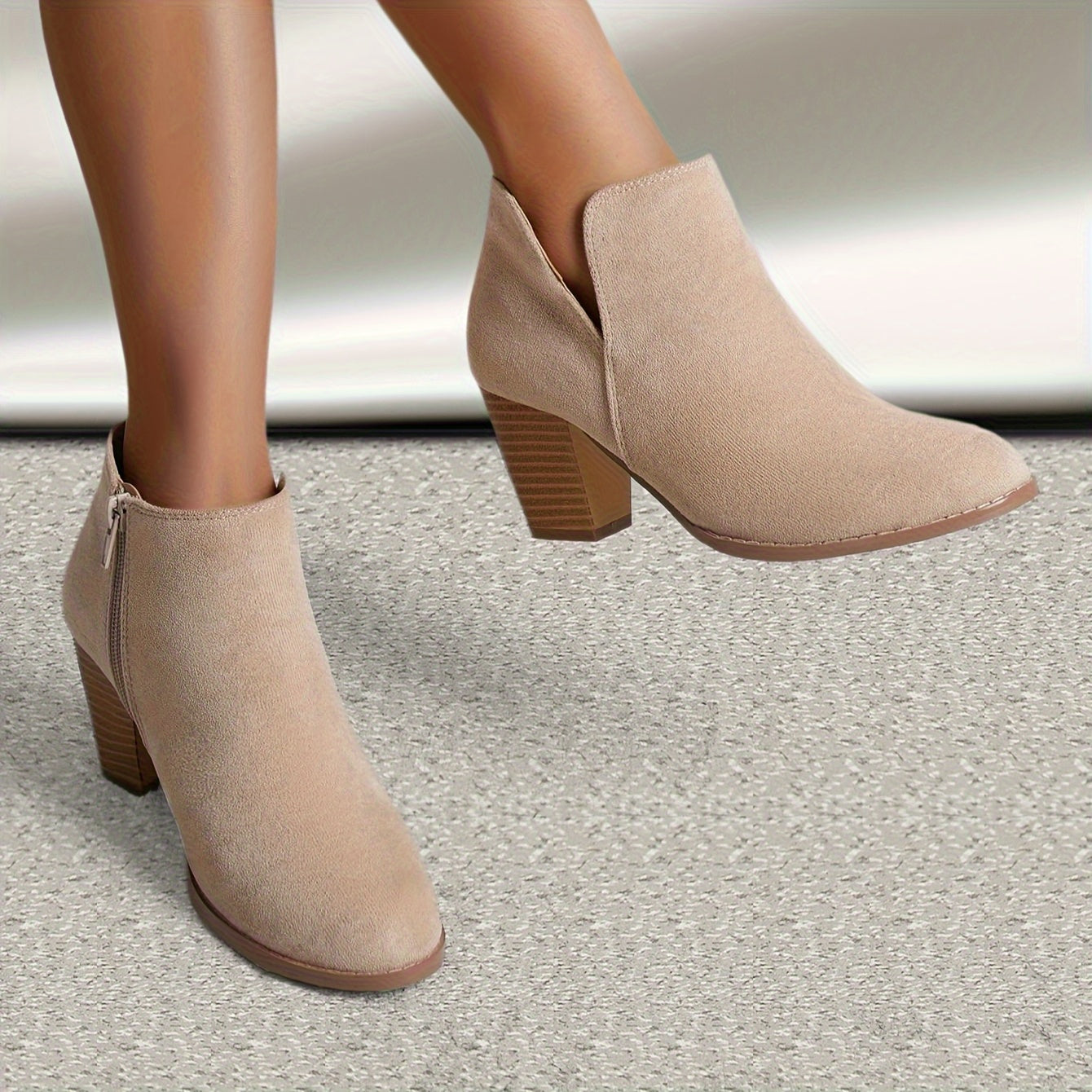 Women's Ankle Boots With Zipper Closure, High Block Heels, PU Lined