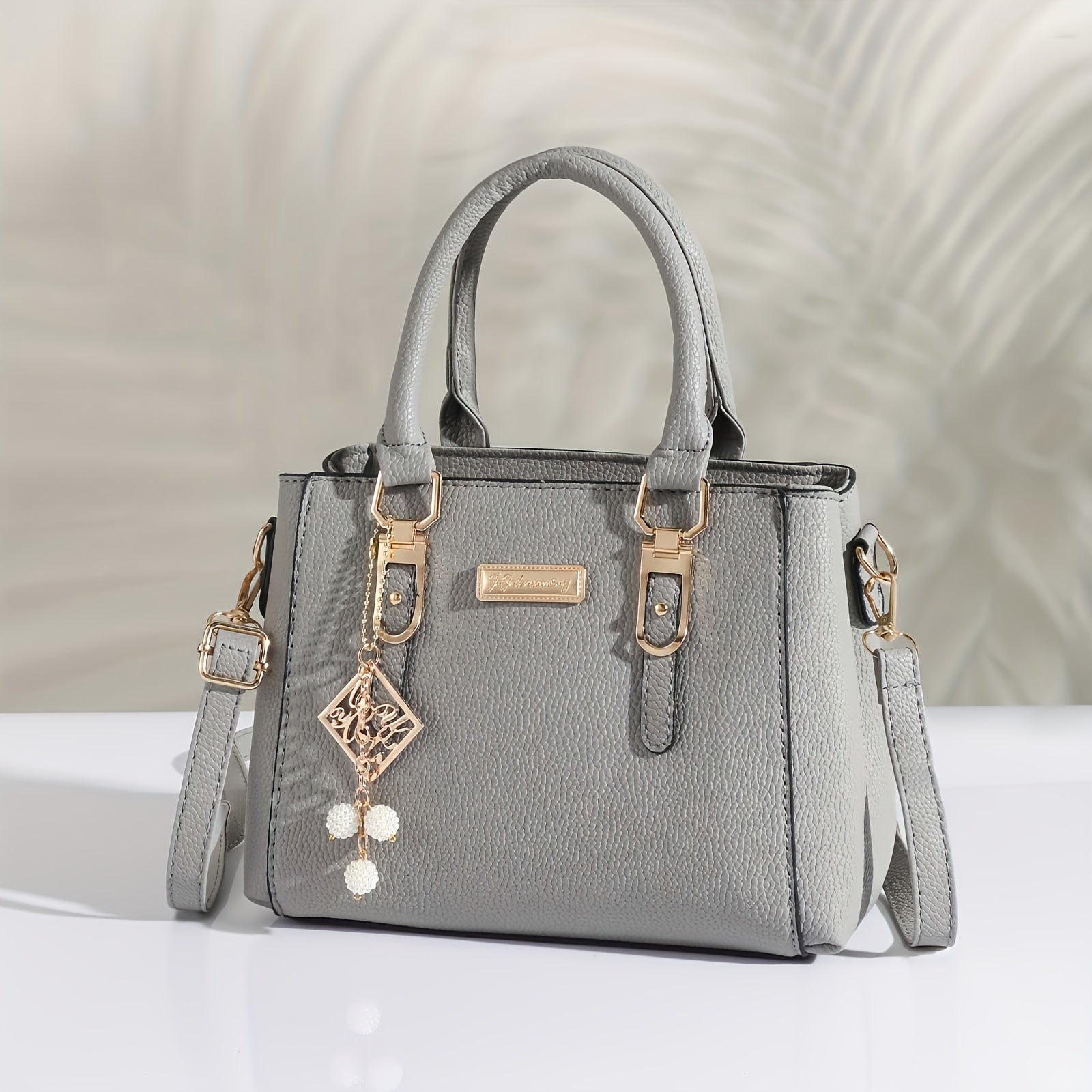 Black Lychee Pattern Tote Bag with Adjustable Strap for Daily Use