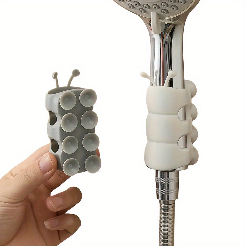 Soporte de cabezal de ducha de silicona, soporte de pared con ventosa, sin taladro, gris, 8.79x4.29 cm