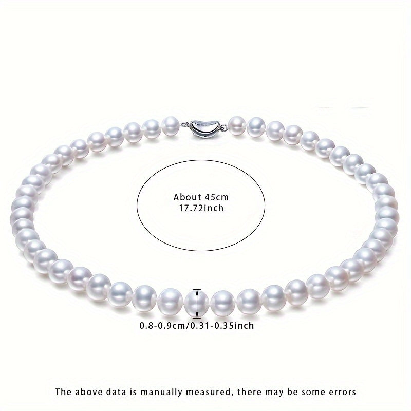 Freshwater Pearl Necklace 8-9mm S925 Silver Ingot Buckle June Birthstone Gift for Women