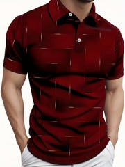 Men's Short Sleeve Shirt Black and Gold Geometric Print Polyester Casual Golf