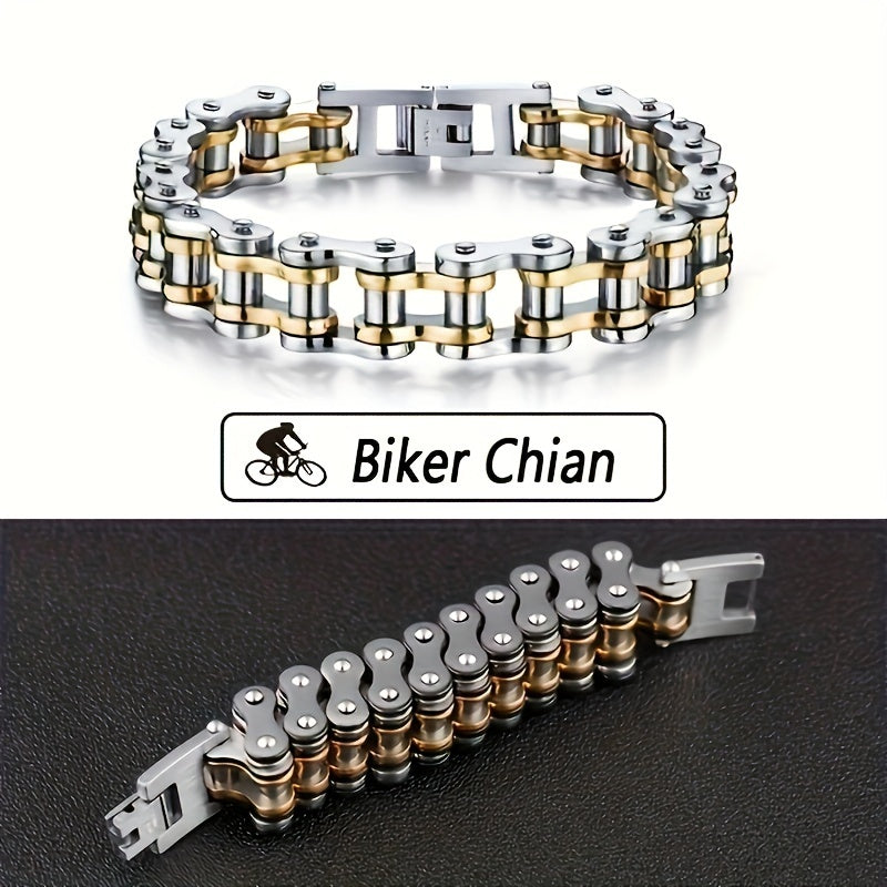 Men's Punk Hip-Hop Stainless Steel Motorcycle Chain Bracelet Edgy Jewelry