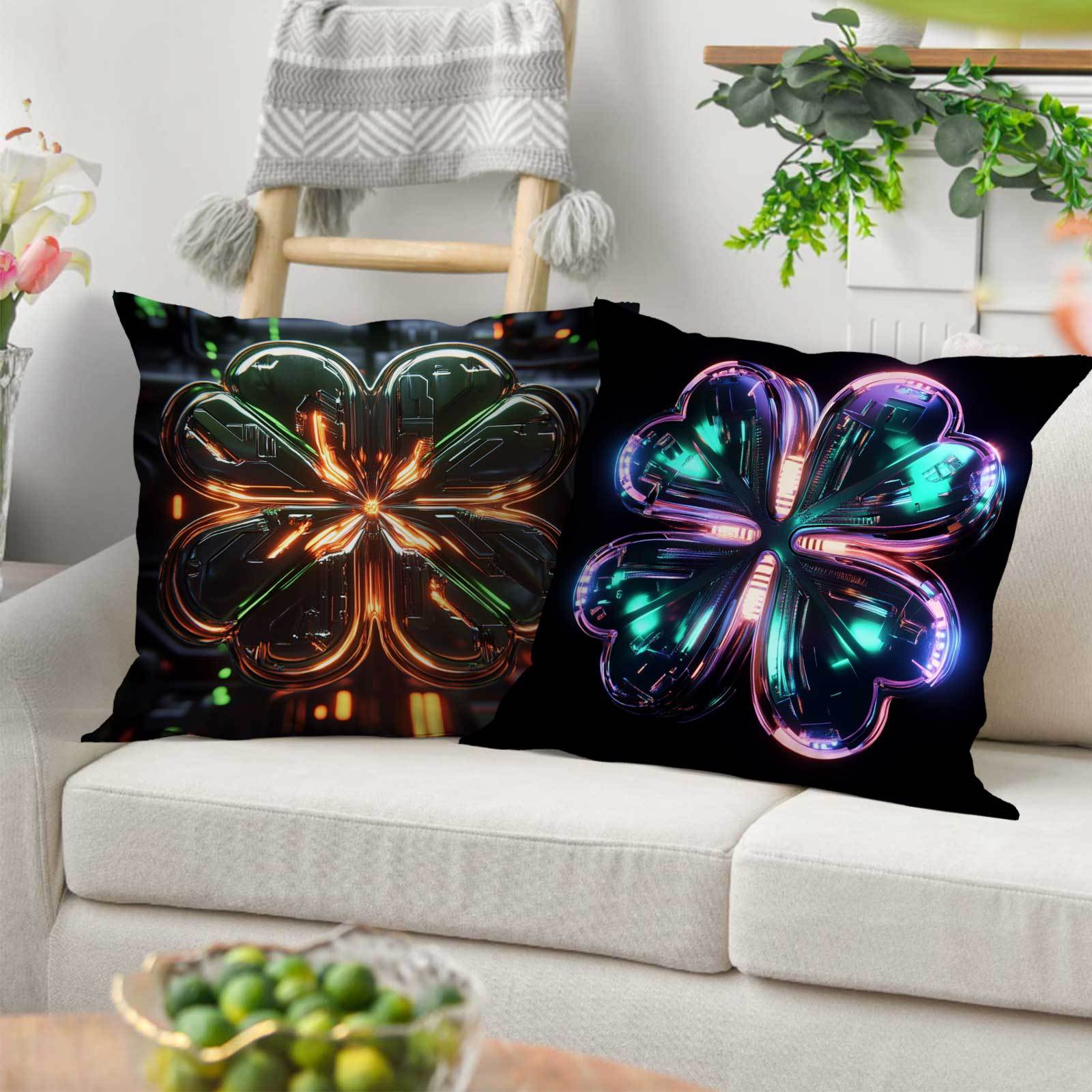 Set of 4 Modern Fantasy Clover Pillowcases Polyester Zipper Closure for Home Office Car Sofa