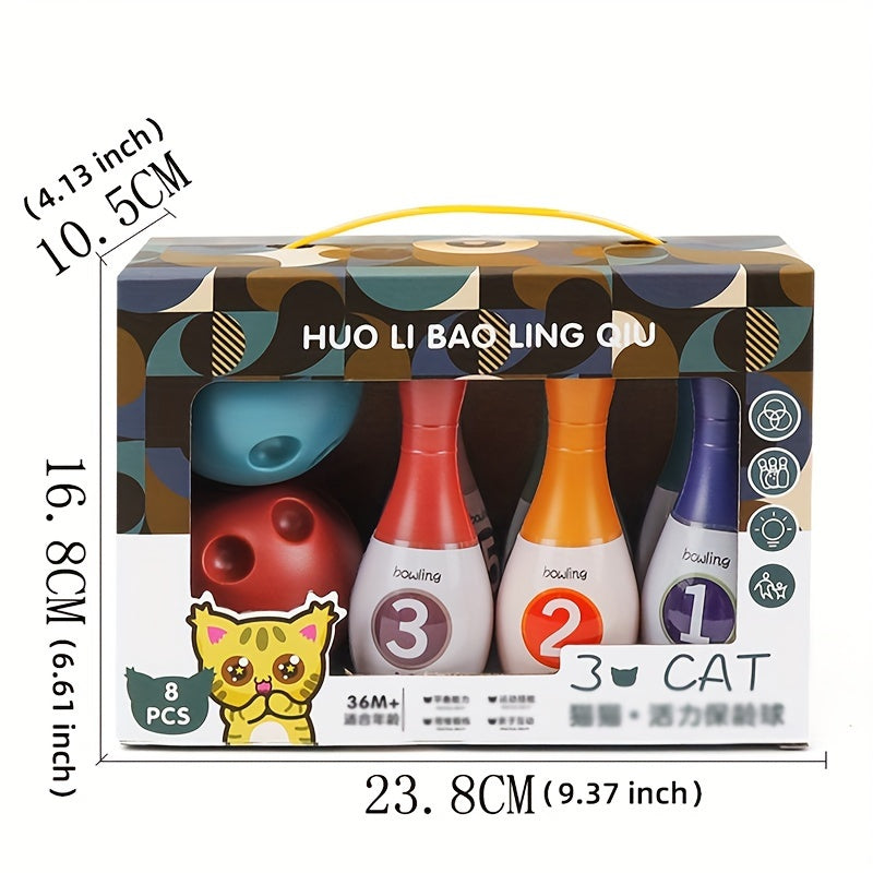 8-chiqishli bolalar uchun bowling o'yinchoq to'plami, ichki va tashqi o'yinlar uchun, ko'k va rang-barang