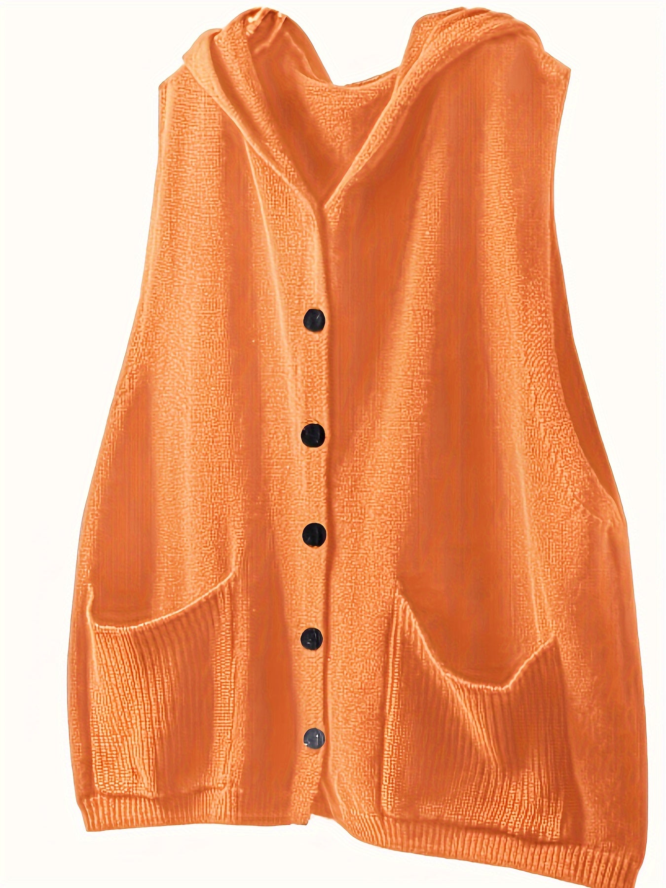 Plus Size Women's Sleeveless Cardigan Vest Solid Color Front Buttons Fall Casual