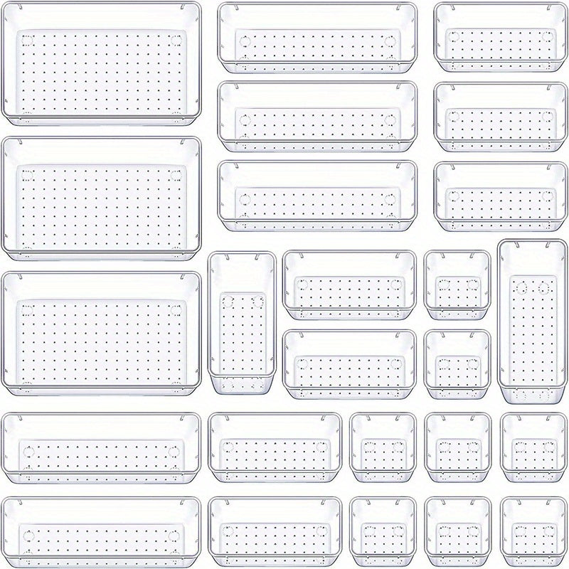 Clear Drawer Storage Box Set with 37 Pieces for Skincare and Makeup Organization