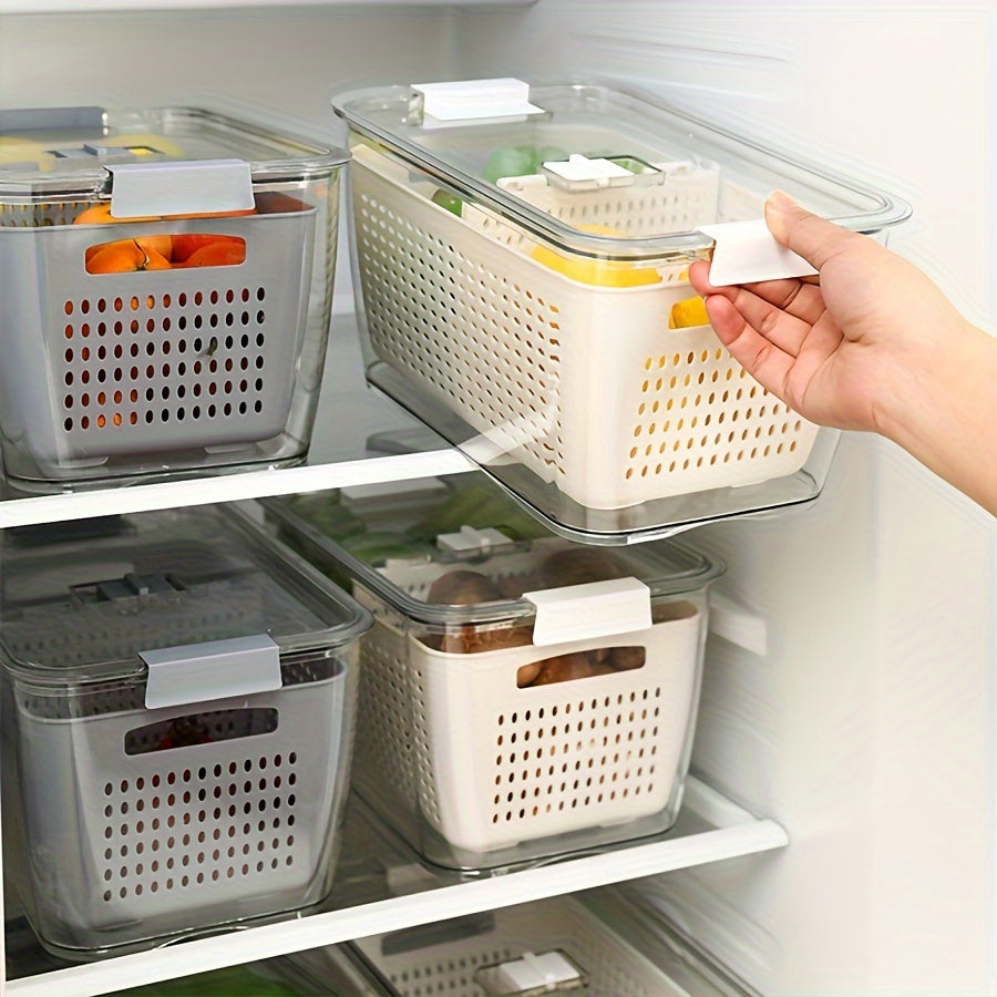 Reusable Food Storage Container Set 2/4pcs with Drain Basket and Lid for Fruits and Vegetables