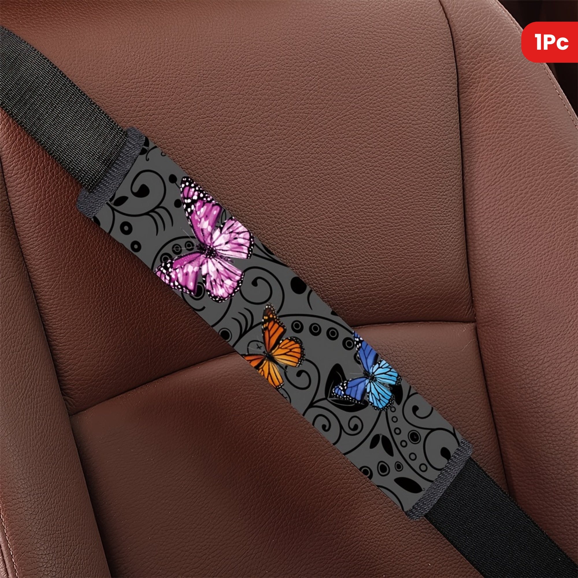 Baby Car Seat Belt Cover Cushion Polyester Butterfly Print Shoulder Pad