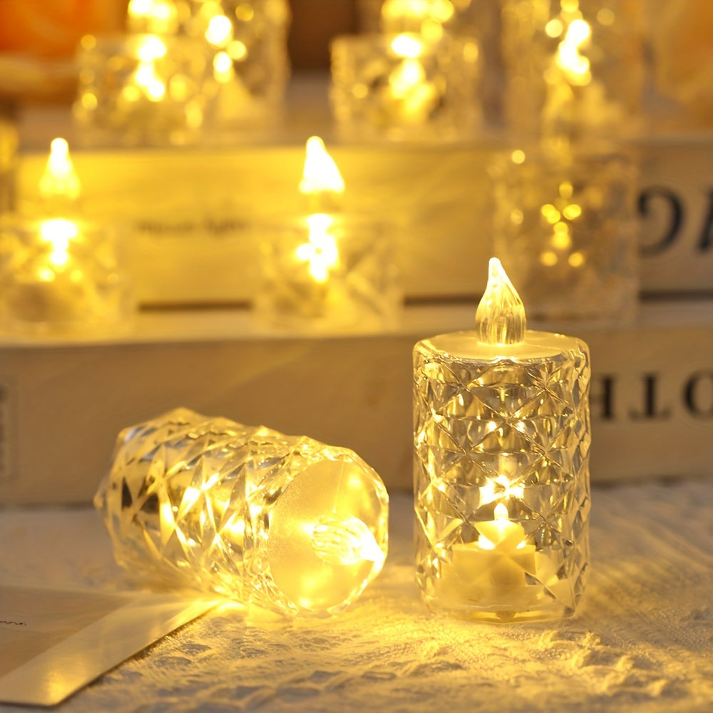 Set of 3 Crystal Pattern LED Flameless Tea Candle Lights for Home Decor Weddings Parties and Festivals