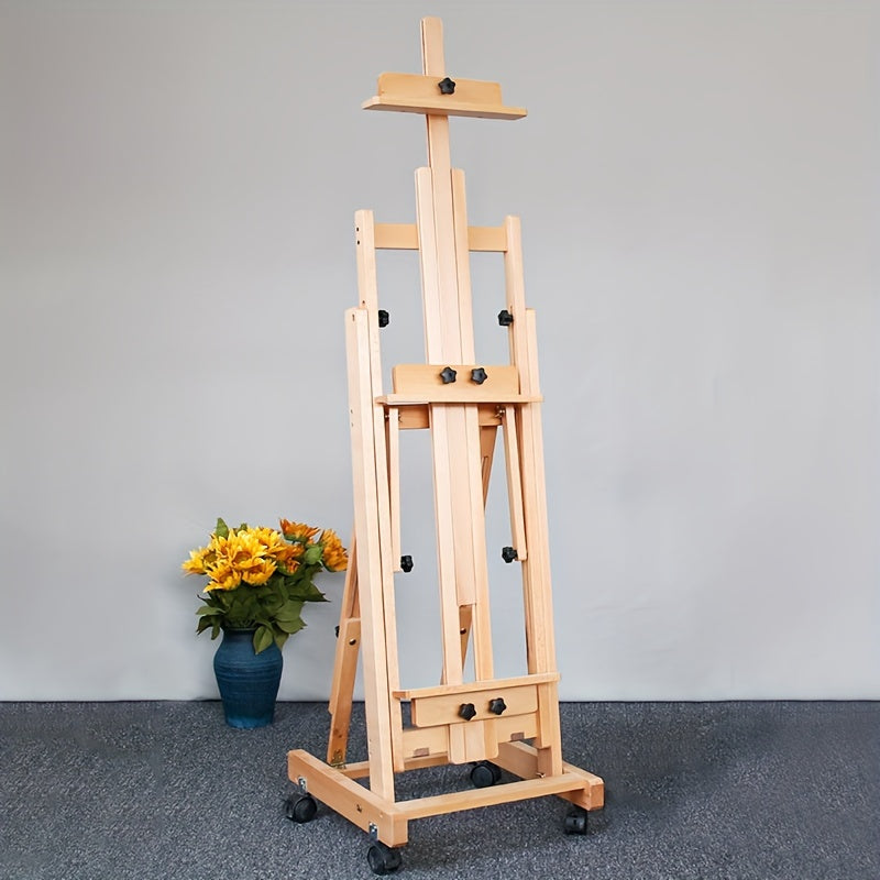 Portable Wooden Easel for Artists Adjustable Height and Angle Khaki
