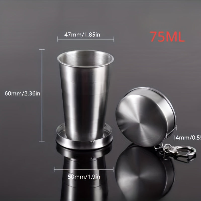 Stainless Steel Folding Cup with Keychain Portable Travel Camping Drinkware 75ml 150ml 250ml