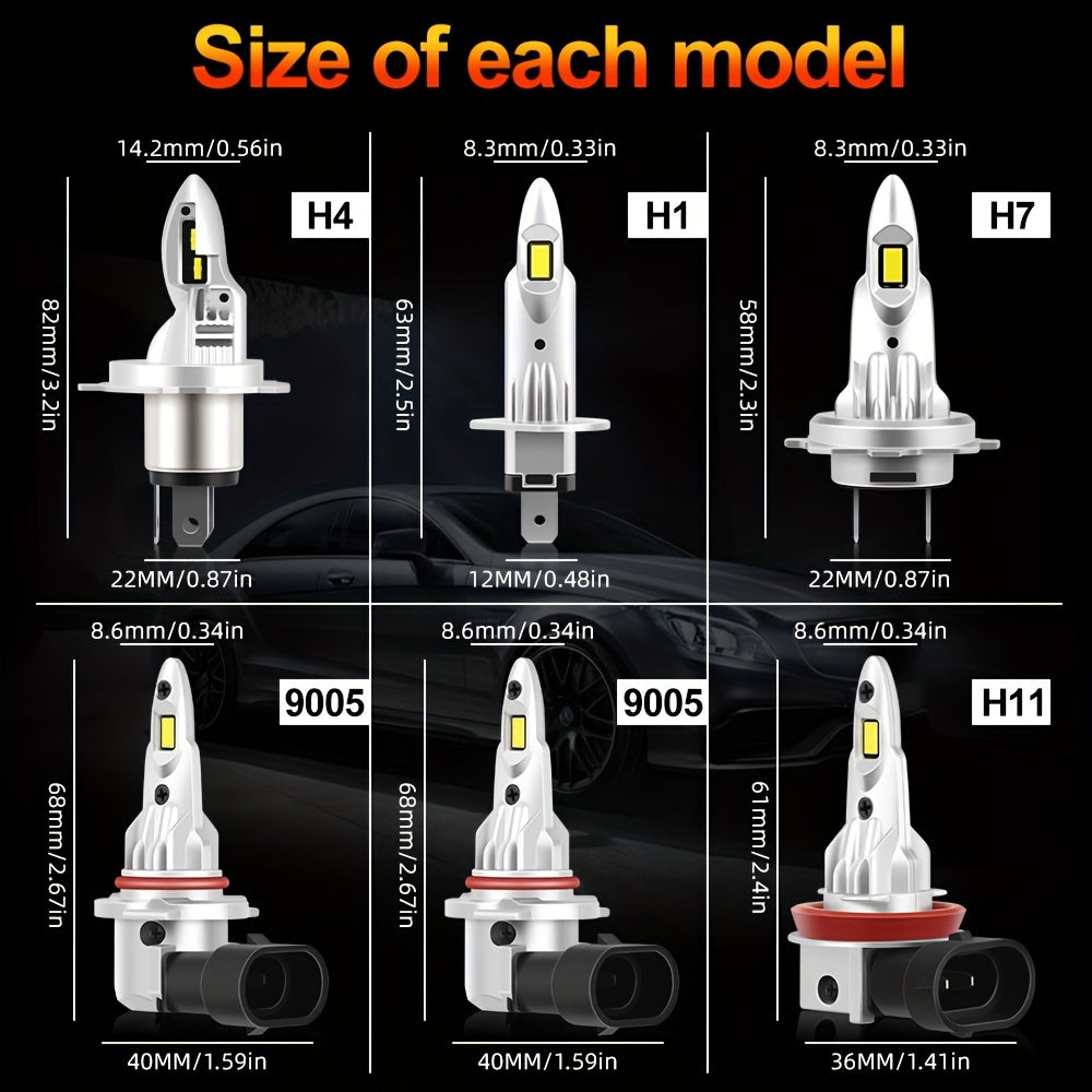 2шт. LED-фары H7 для автомобиля, сверхяркие 30000Лм, 6000K, белый цвет, противотуманные фары