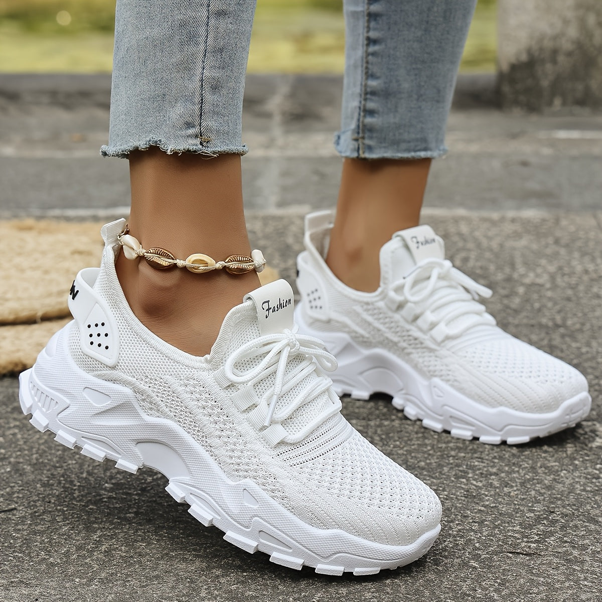 Women's Breathable Knitted Loafers Slip-On Casual Shoes with Thick Soles