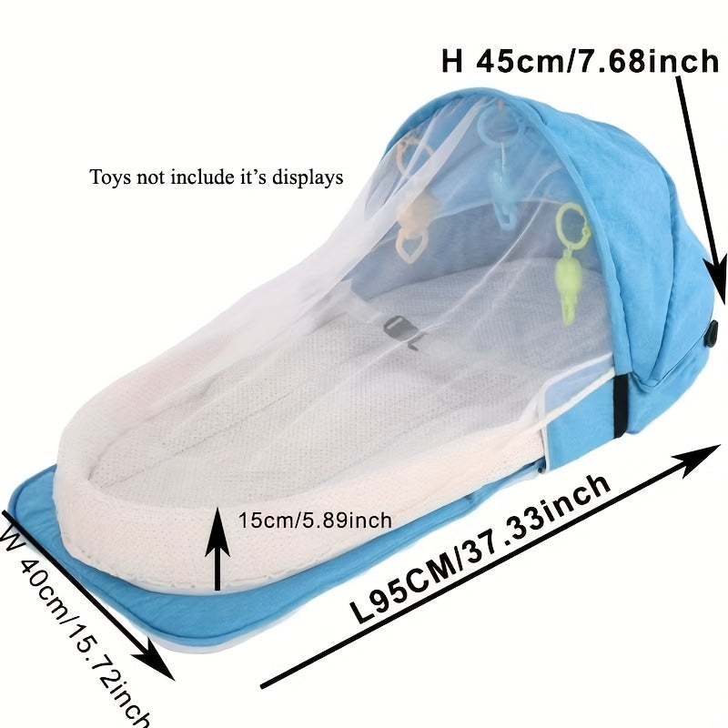 Portable Baby Bassinet with Foldable Design Mosquito Net and Toys for Travel