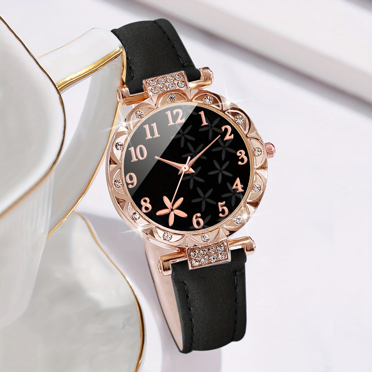 Women's Digital Quartz Watch with PU Leather Strap and Matching Bracelet