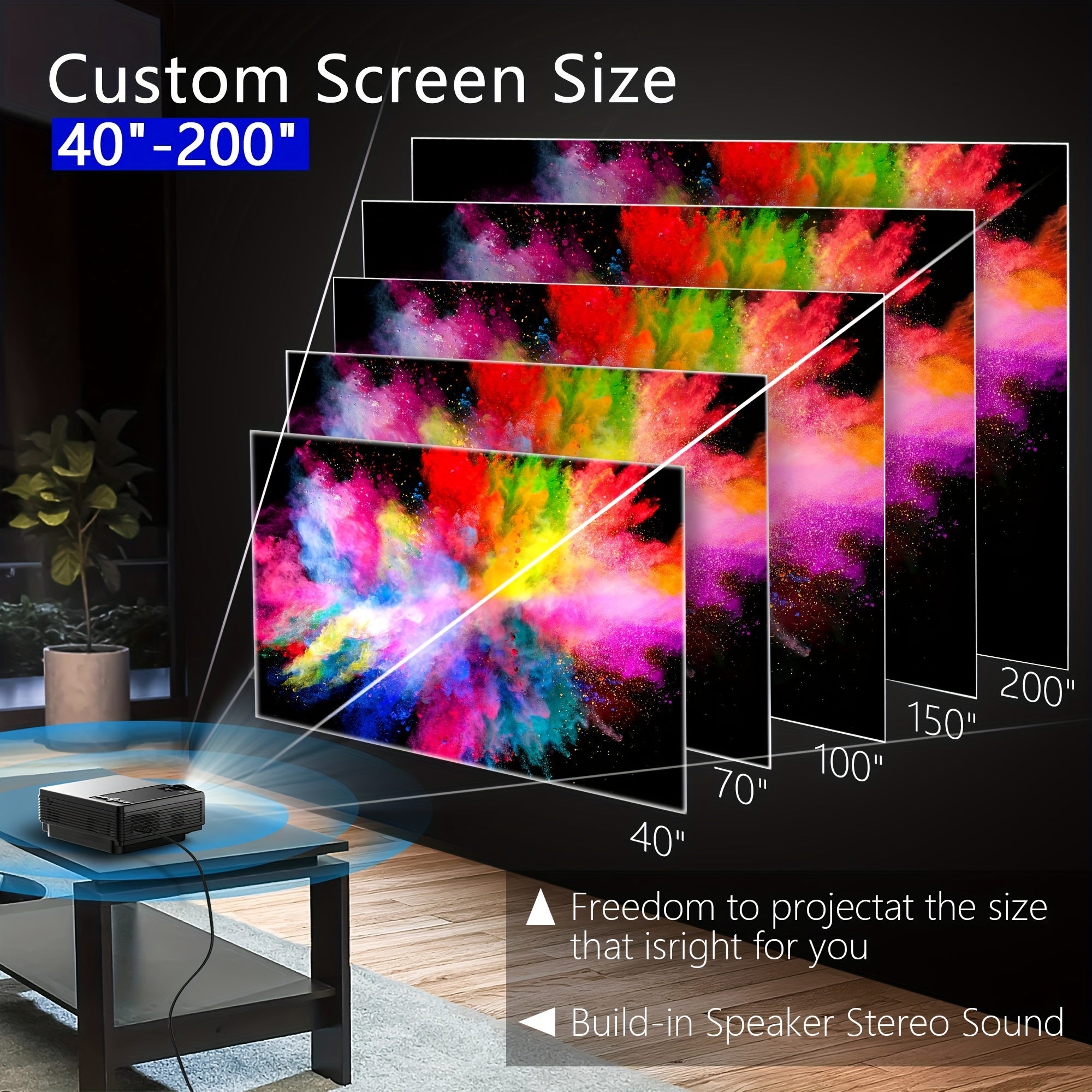 Portable Full HD 1080P WiFi Projector with 7.62m Display for Outdoor Movies and Home Cinema