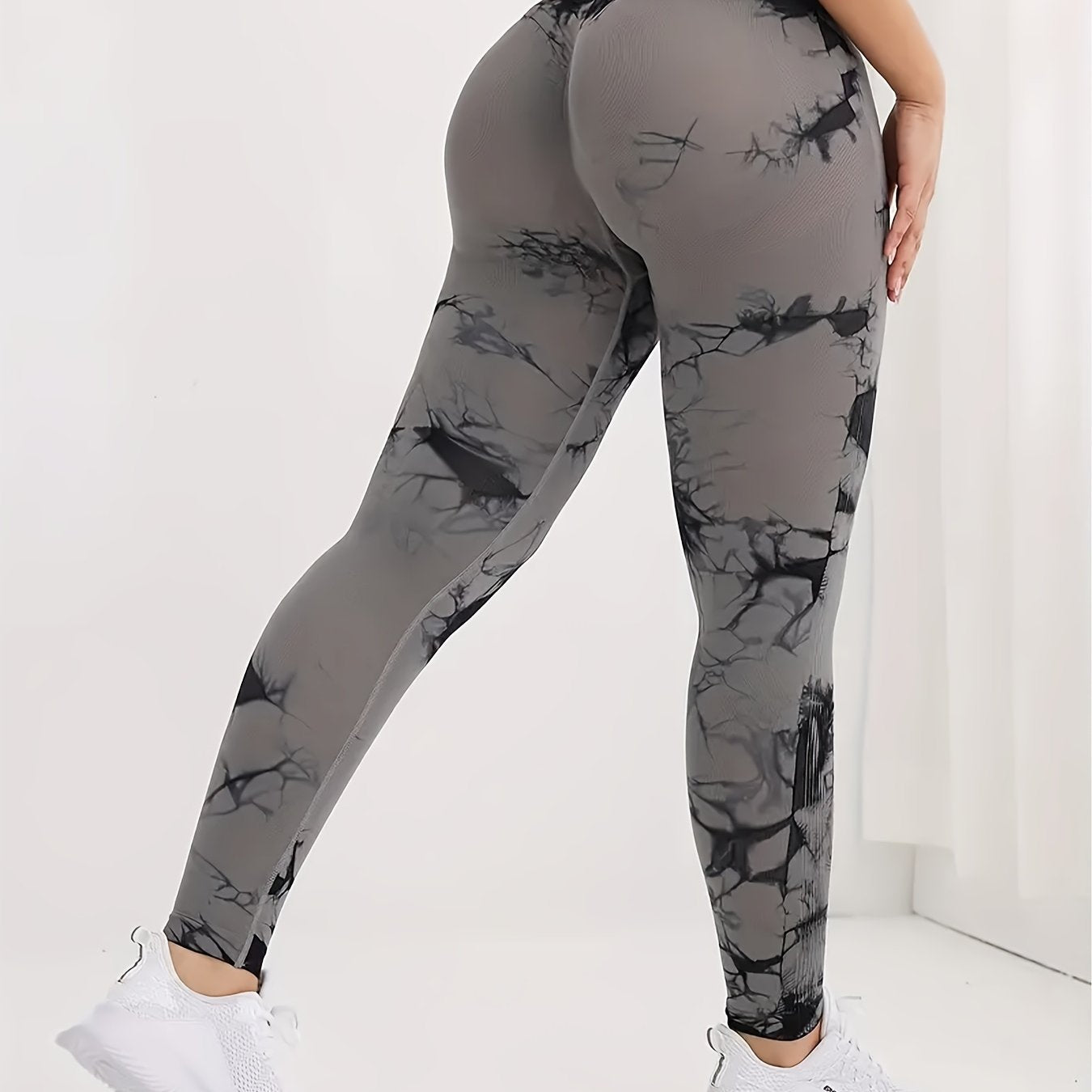 Women's High-Waist Peach Tie-Dye Yoga Leggings Seamless Breathable Nylon Elastane
