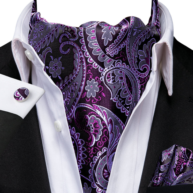 Men's Elegant Silk Paisley Attire Set with Tie Pocket Square Cufflinks for Weddings