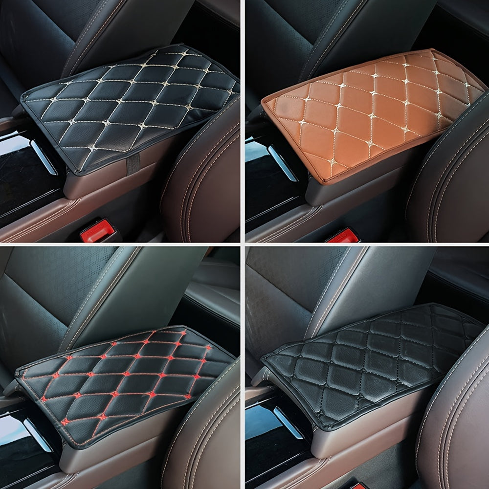 Car Armrest Cushion Leather Diamond Stitching Brown Center Console Cover Protector