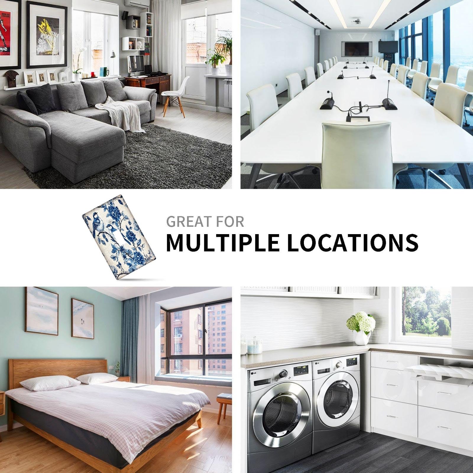 Blue Birds and Floral Wall Plate Cover for Teen Room Bedroom Bathroom Playroom