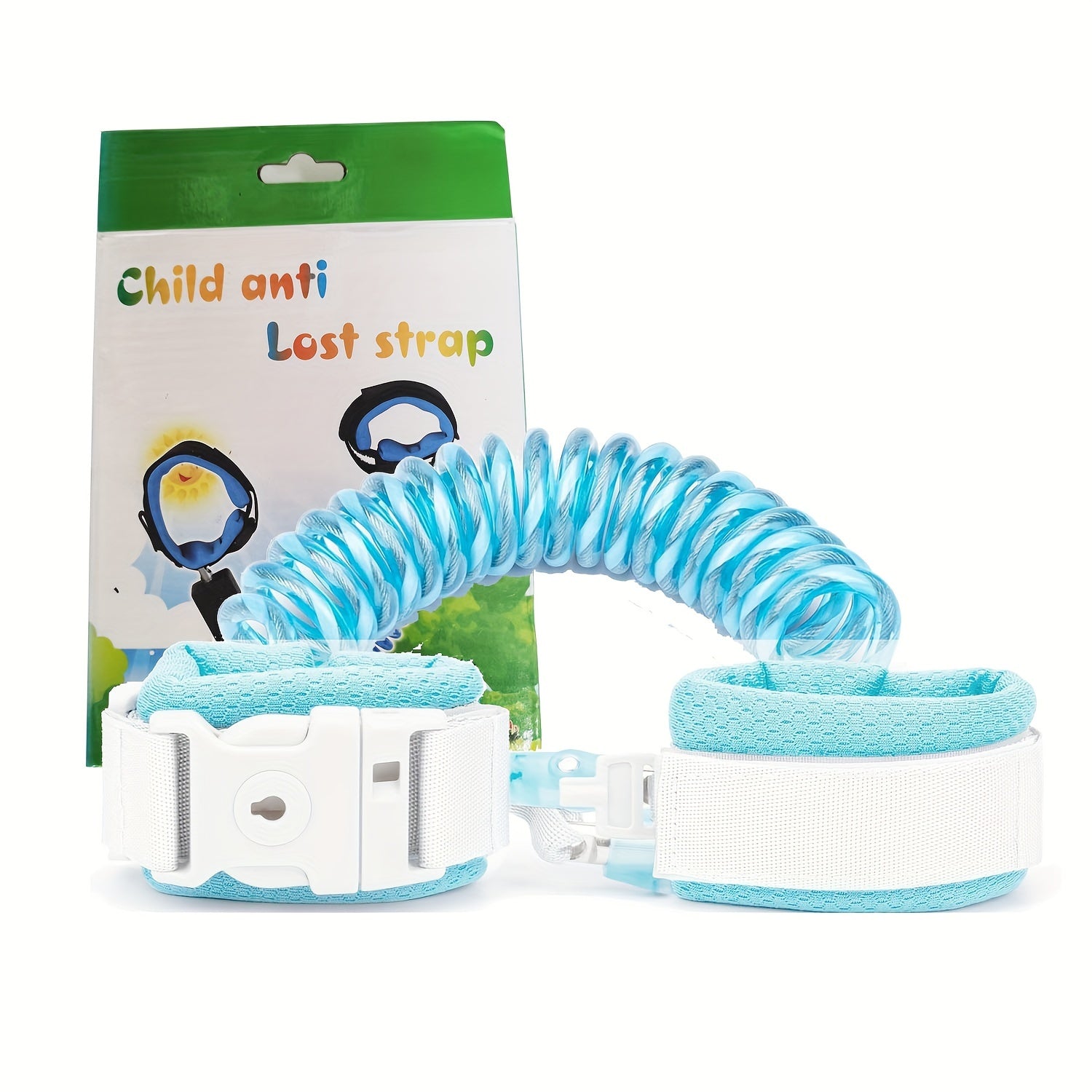 Child Safety Wrist Link Reflective Anti-Lost Harness with Key Lock and Whistle Blue