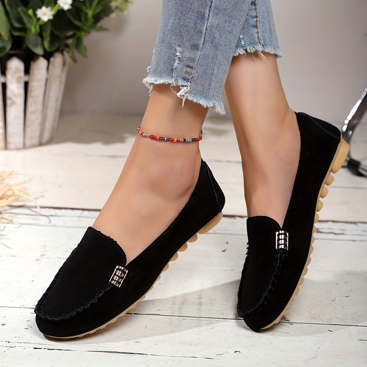 Women's Slip-On Loafers Flat Outdoor Shoes Non-Slip Fabric Casual Shoes
