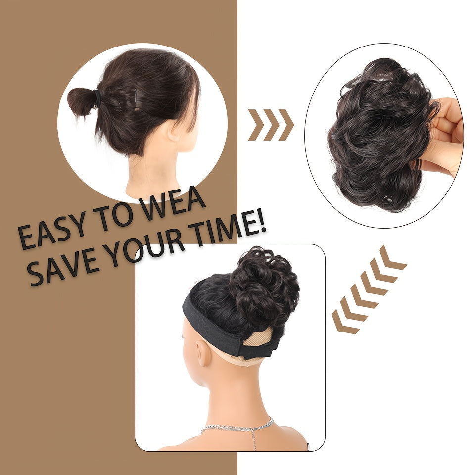 Women’s Messy Bun Hairpiece Beads Curly Wave Claw Clip Extension