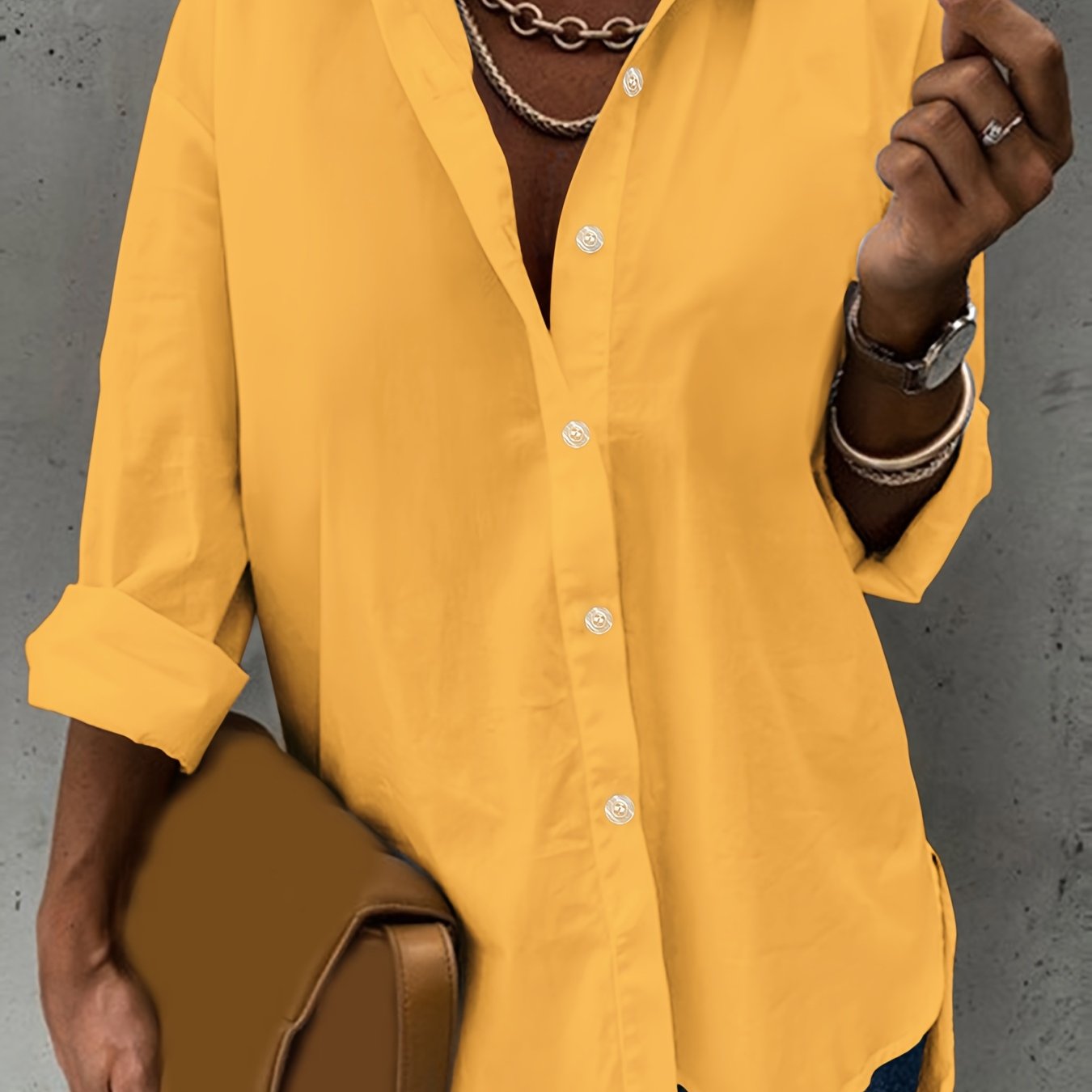 Plus Size Women's Light Blue Casual Long Sleeve Shirt with Button Front