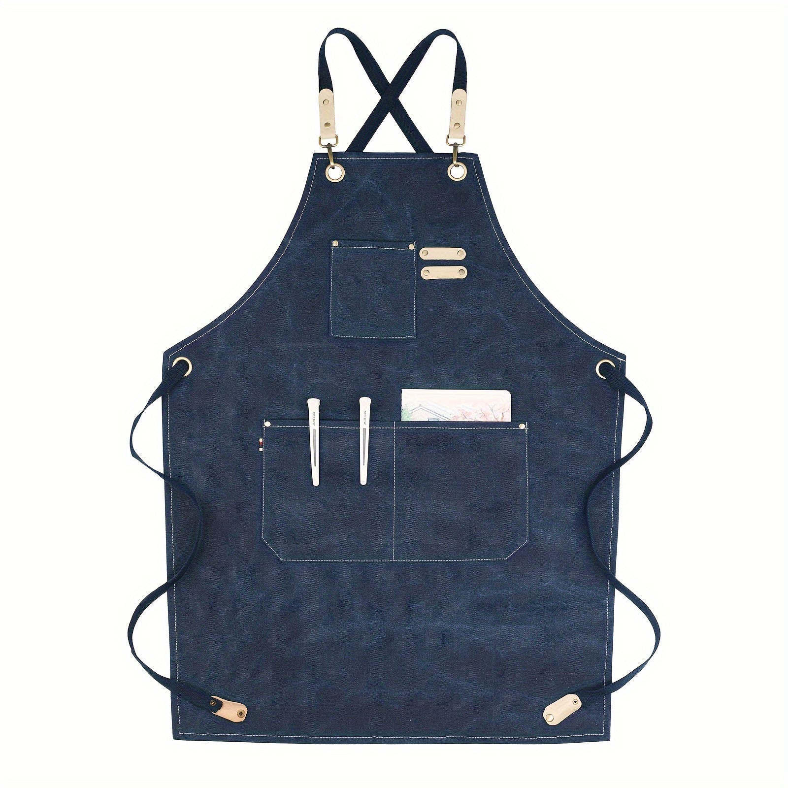 Moslashuvchan kamarlar va ko‘p bo‘shliq bilan jigarrang kanvas apron, oshxona uchun